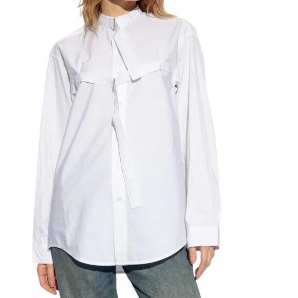 R13 Seamless Button-Up Shirt With Straps 2XS XXS White Long Sleeve Designer